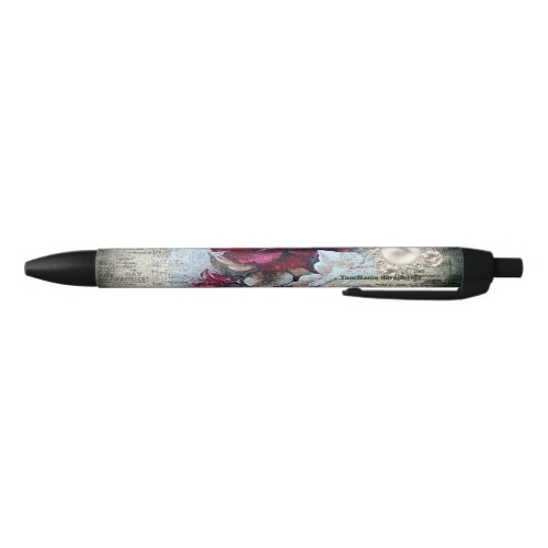 Victorian Red Rose Ephemeral Grunge  Black Ink Pen