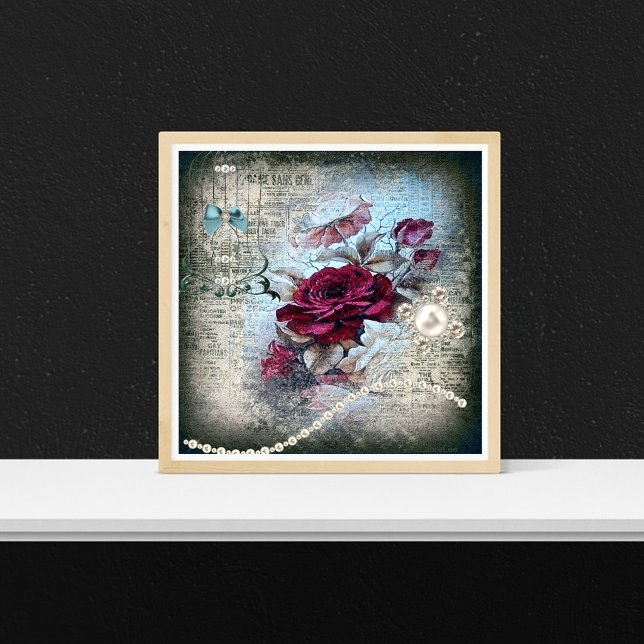 Victorian Red Rose Ephemeral Grunge  Poster (Creator Uploaded)