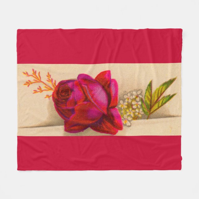 Victorian red rose fleece blanket (Front (Horizontal))