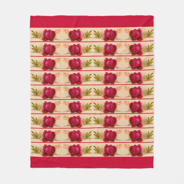 Victorian red rose fleece blanket (Front)
