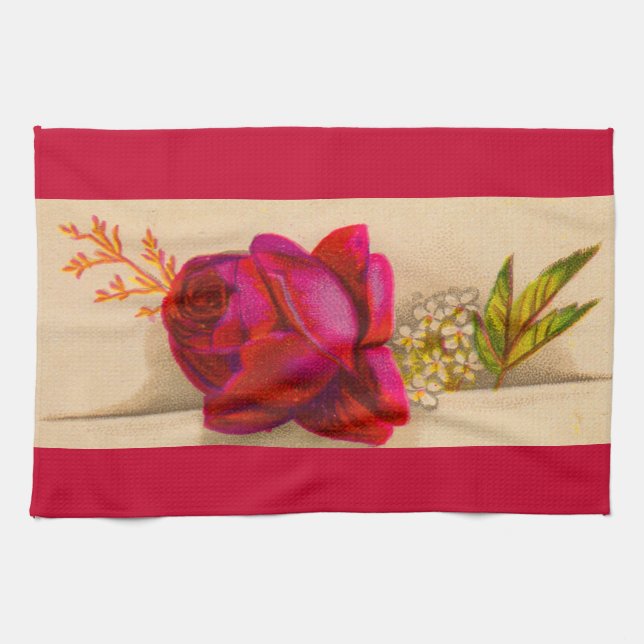 Victorian red rose kitchen towel (Horizontal)