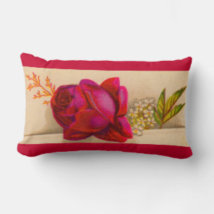 Victorian red rose lumbar pillow