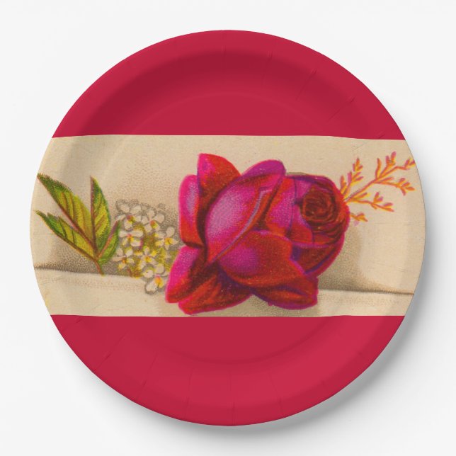 Victorian red rose paper plates (Front)