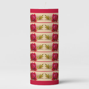 Victorian red rose pillar candle