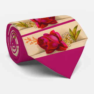 Victorian red rose print neck tie