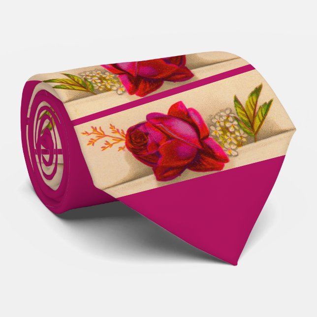 Victorian red rose print neck tie (Rolled)