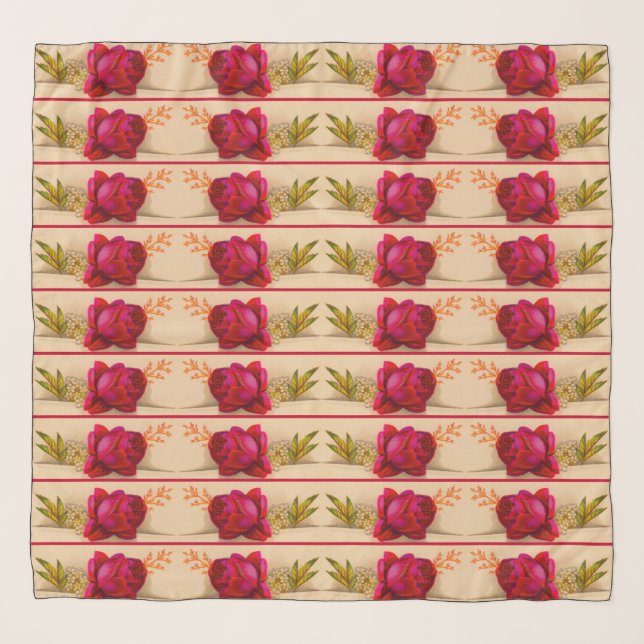 Victorian red rose print scarf (Front)