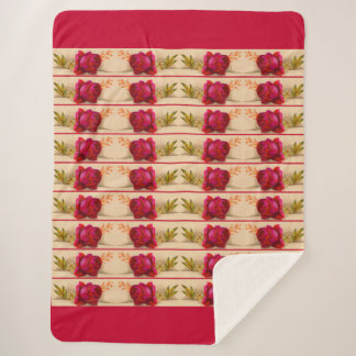 Victorian red rose sherpa blanket