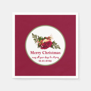 Victorian Red Rose Swagger-Merry Christmas design Napkins