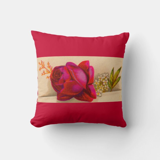 Victorian red rose throw pillow (Front)