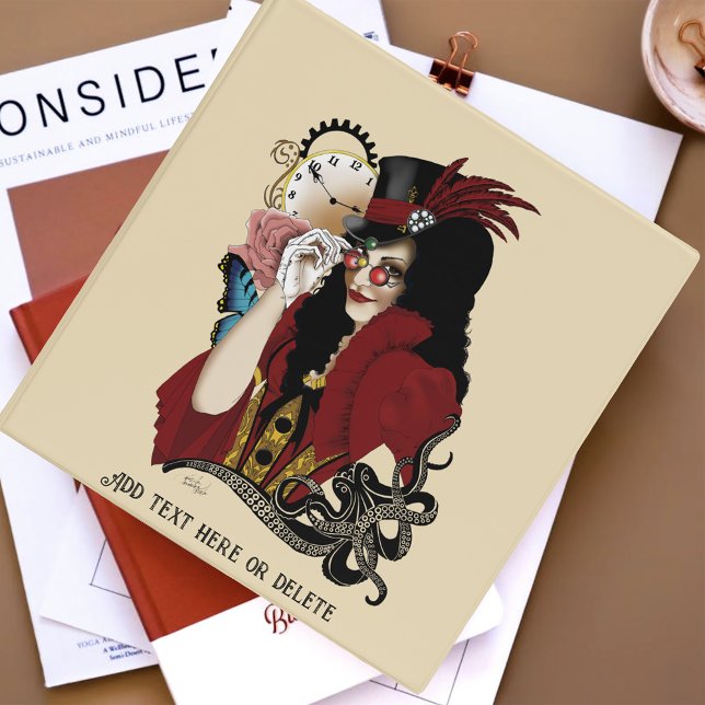 Victorian Red Steampunk Black Octopus 3 Ring Binder (Creator Uploaded)