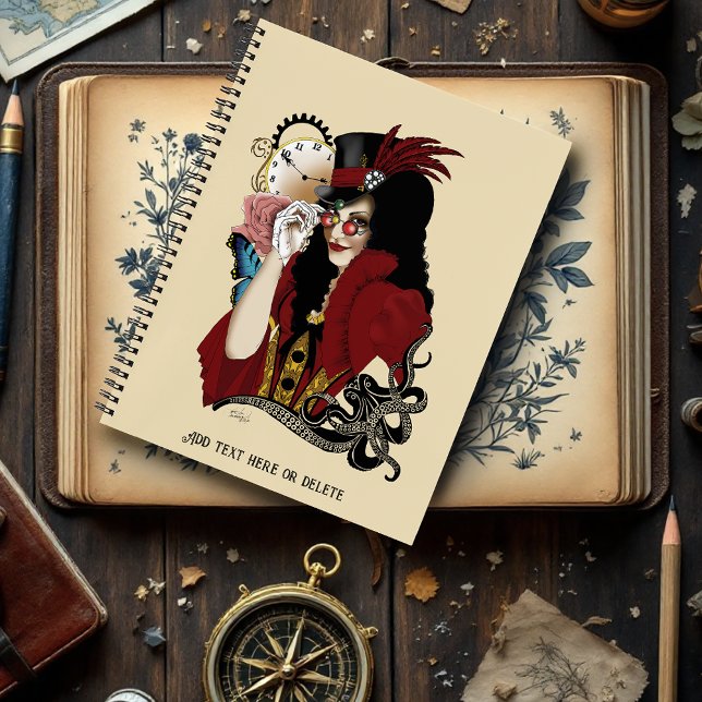 Victorian Red Steampunk Black Octopus Notebook (Creator Uploaded)