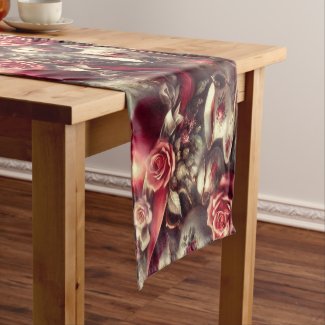 Victorian Red Tea Party Floral Table Runner