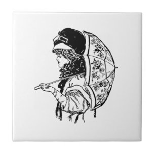 Victorian Regency Woman with Parasol Portrait Ceramic Tile