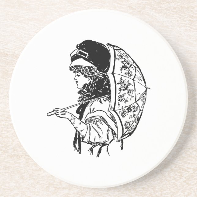 Victorian Regency Woman with Parasol Portrait Drink Coaster (Front)
