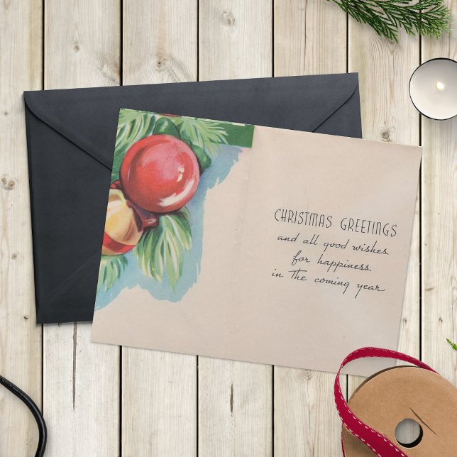 Victorian Retro Christmas Tree Balls Greetings Holiday Postcard (Creator Uploaded)