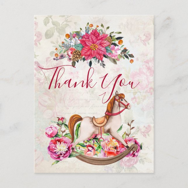 Victorian Rocking Horse Christmas Thank You Postcard (Front)