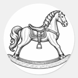 Victorian Rocking Horse Engraving Vintage Nursery Classic Round Sticker