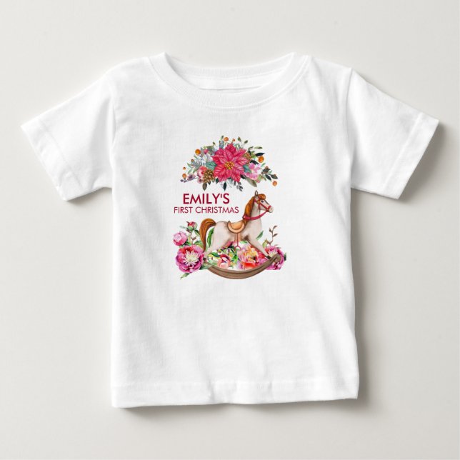 Victorian Rocking Horse First Christmas Baby T-Shirt (Front)