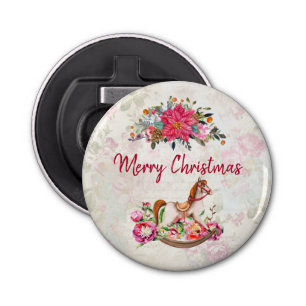 Victorian Rocking Horse & Poinsettia Christmas Bottle Opener