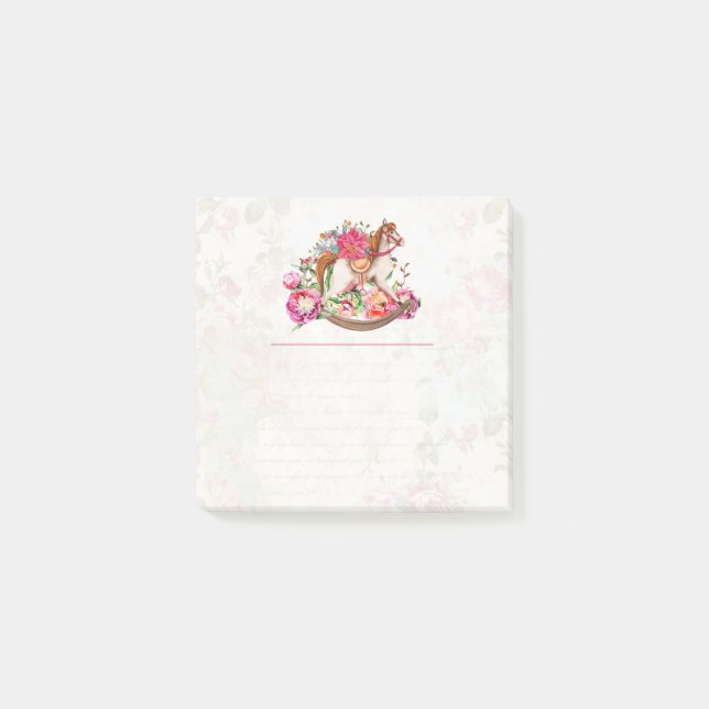 Victorian Rocking Horse & Poinsettia Christmas Post-it Notes (Front)