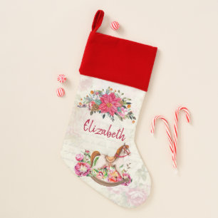 Victorian Rocking Horse & Poinsettia Christmas Stocking