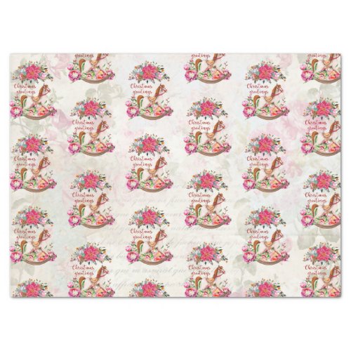 Victorian Rocking Horse  Poinsettia Christmas Tissue Paper