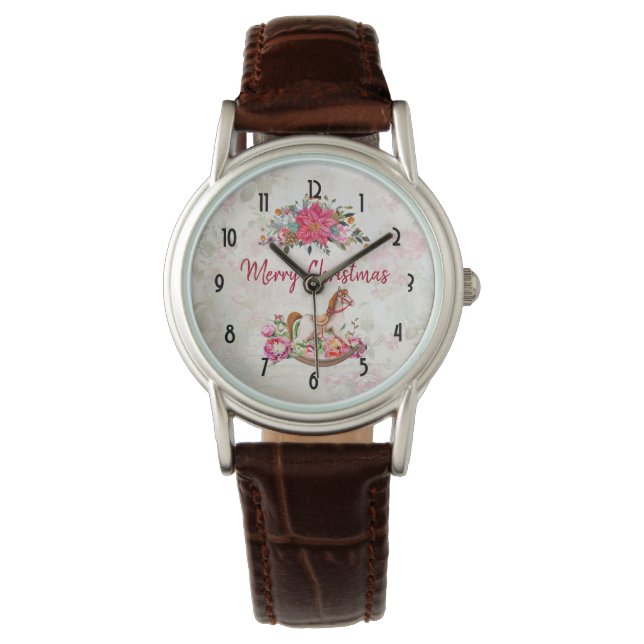 Victorian Rocking Horse & Poinsettia Christmas Watch (Front)