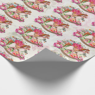 Victorian Rocking Horse & Poinsettia Christmas Wrapping Paper