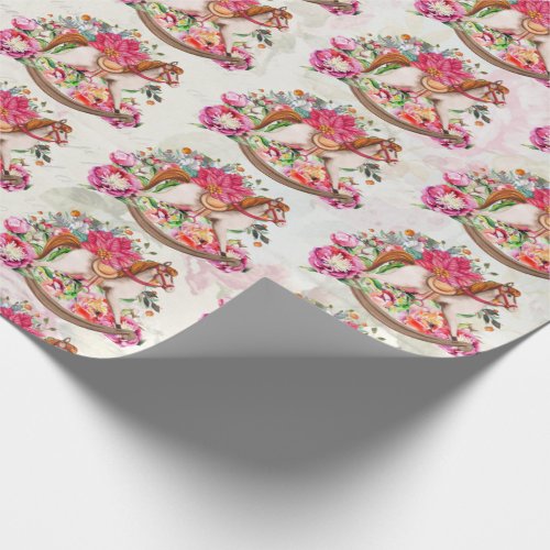 Victorian Rocking Horse  Poinsettia Christmas Wrapping Paper