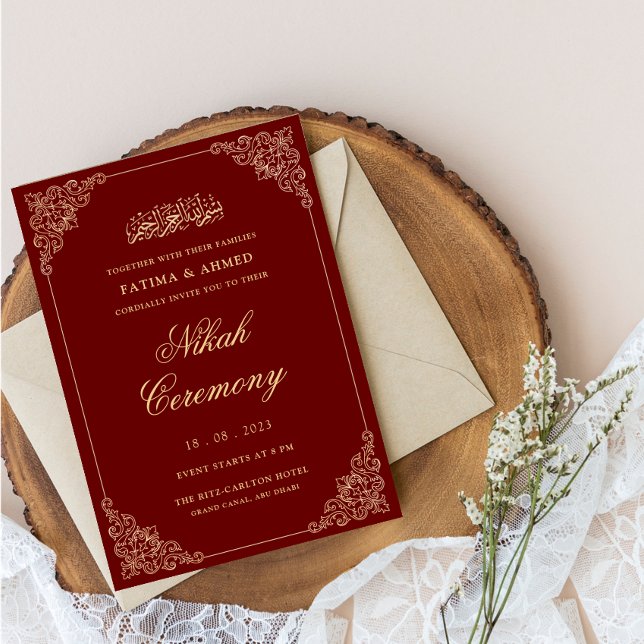 Victorian Rococo Frame Burgundy Red Nikah Ceremony Invitation (Creator Uploaded)