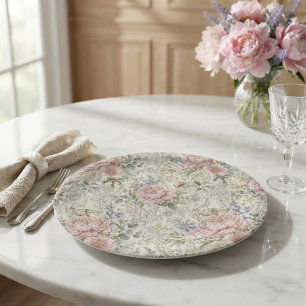 Victorian Romance: Blushing Peonies Delicate Lace Paper Plates