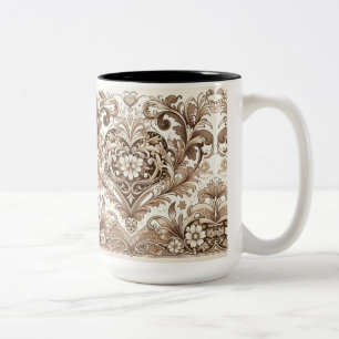Victorian Romantic Floral Heart Valentine's day Two-Tone Coffee Mug