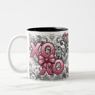 Victorian Romantic Floral Heart Valentine's day Two-Tone Coffee Mug