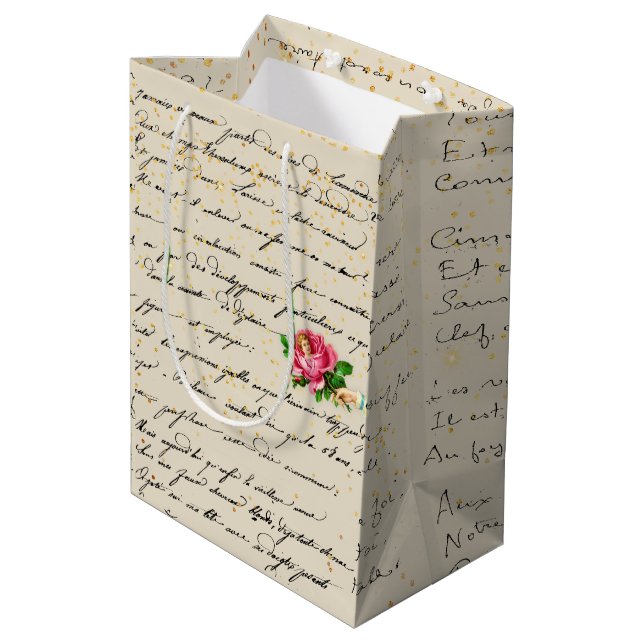 Victorian Rose and Letter Medium Gift Bag (Back Angled)