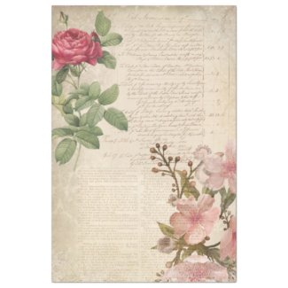 Victorian Rose and Text Ephemera Decoupage Tissue Paper