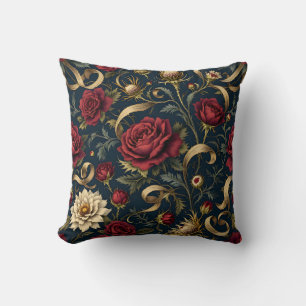 Victorian Rose and Thistle Elegant Pattern Throw Pillow