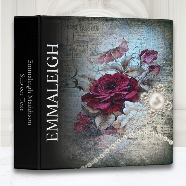 Victorian Rose Bohemian Pearls Monogram 3 Ring Binder (Creator Uploaded)