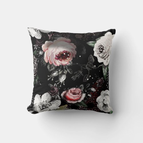 Victorian Rose Bold Colorful Floral Throw Pillow