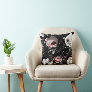 Victorian Rose Bold Colorful Floral Throw Pillow