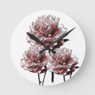 Victorian Rose Colored Peonies Picture Round Clock