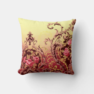 Victorian rose elegant floral elegant red yellow throw pillow