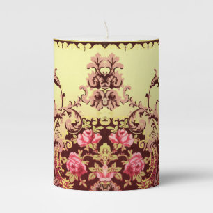 Victorian rose elegant floral vintage red and gold pillar candle