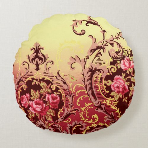 Victorian rose elegant floral vintage round pillow