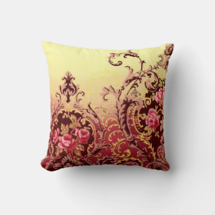 Victorian rose elegant floral wallpaper red gold throw pillow