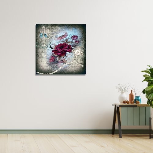 Victorian Rose Ephemera Faux Canvas Print