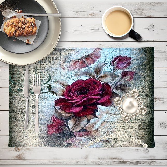 Victorian Rose Ephemera Kitchen Cloth Placemat (Creator Uploaded)