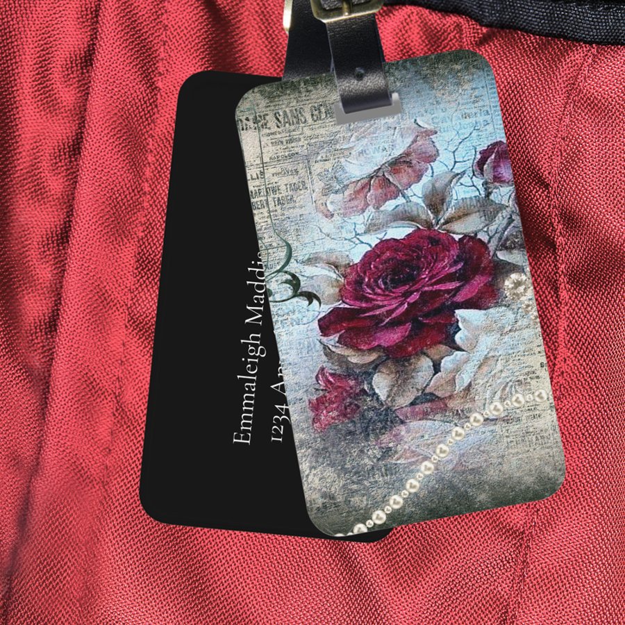Victorian Rose Ephemera Luggage Tag