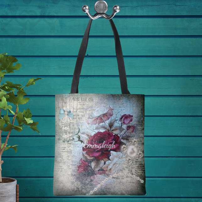 Victorian Rose Ephemera Monogram Tote Bag (Creator Uploaded)