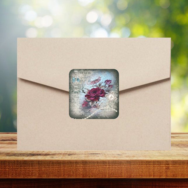 Victorian Rose Ephemera Square Sticker (Creator Uploaded)